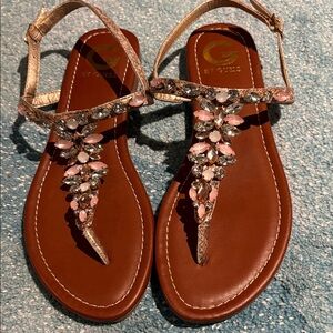 Guess Jeweled Flat Sandals, Sz 9